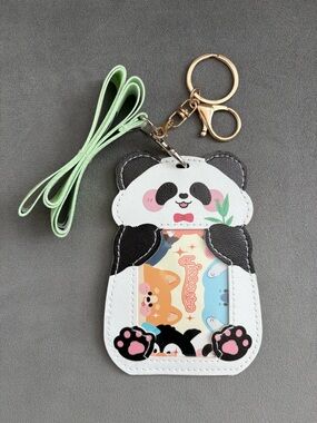 Hisocute Panda Card Holder with Mint Lanyard
